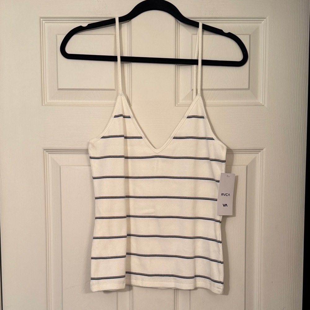 RVCA White and Blue Tazed Striped Camisole Tank top NWT Retails for $35.00